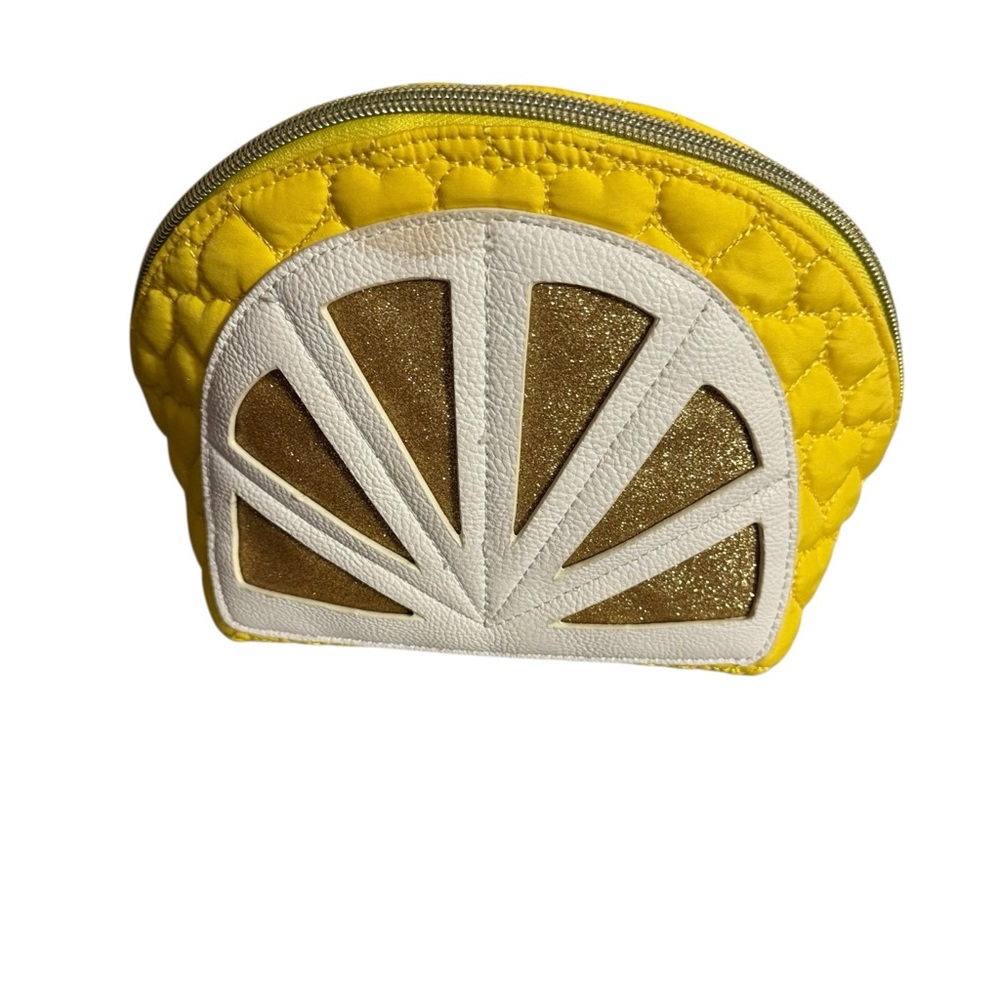Betsey Johnson Lemon Slice Pouch - Yellow Glitter Citrus Quilted Cosmetic Bag